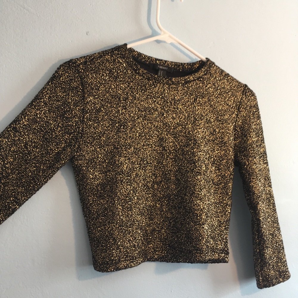 💕Black w Gold Shimmer Crop Top by Forever 21